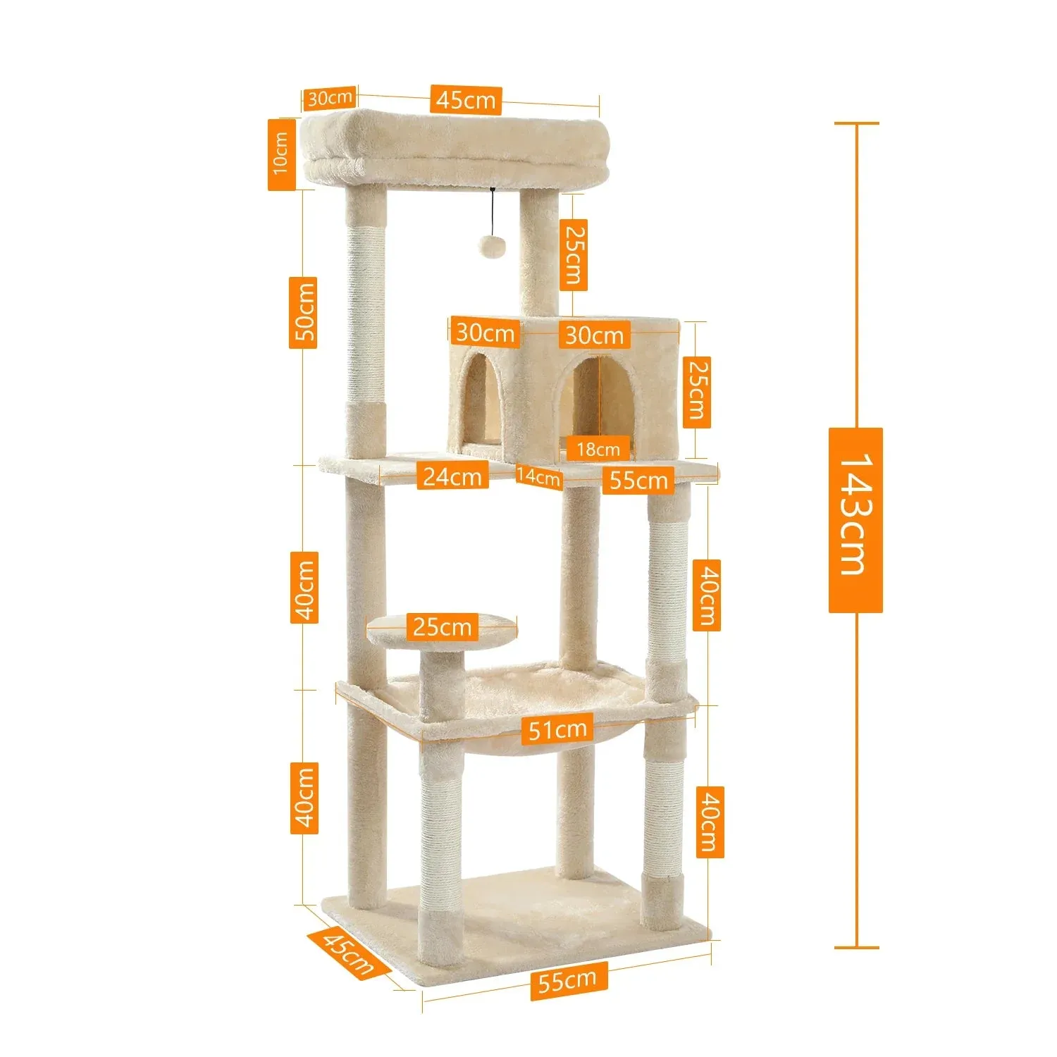 5-Level Cat Tree Tower with Hammock and Perch