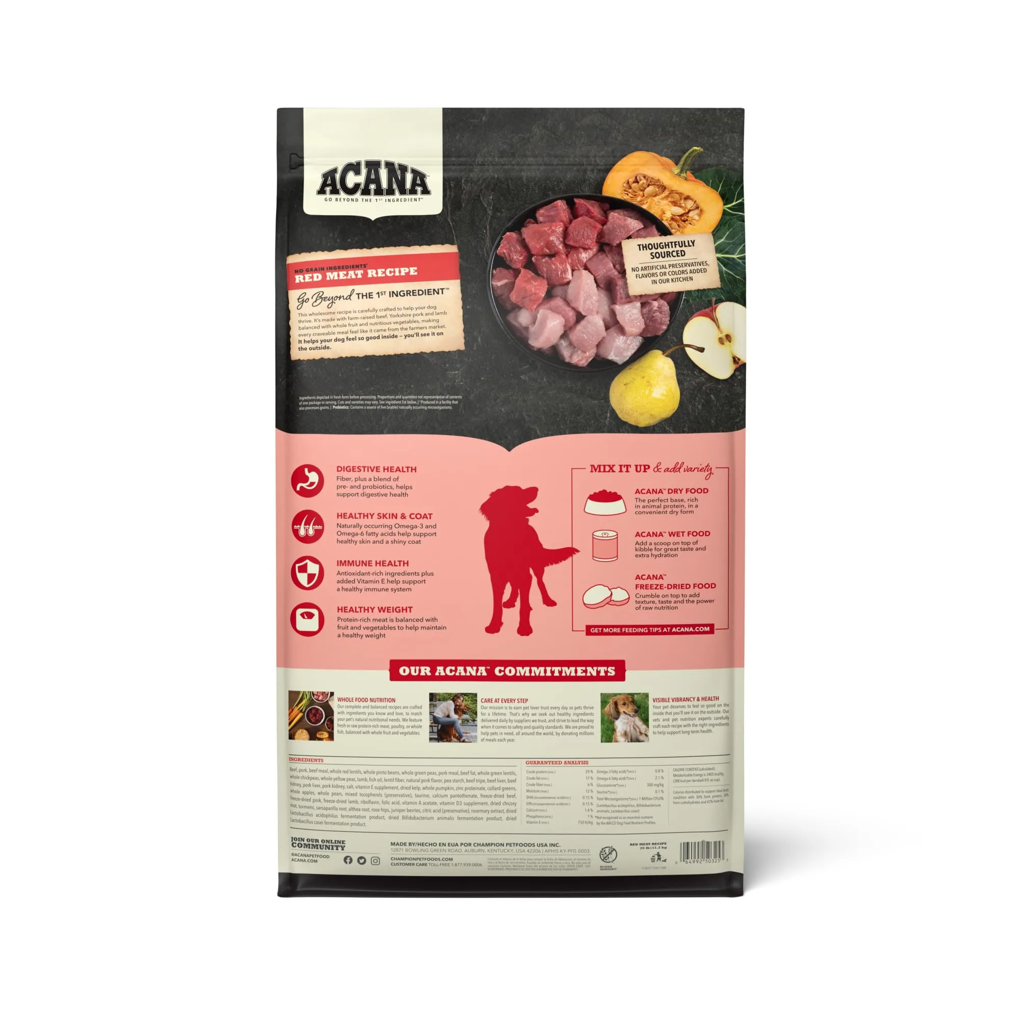 ACANA Grain Free Dry Dog Food, Red Meat Recipe, 25lb