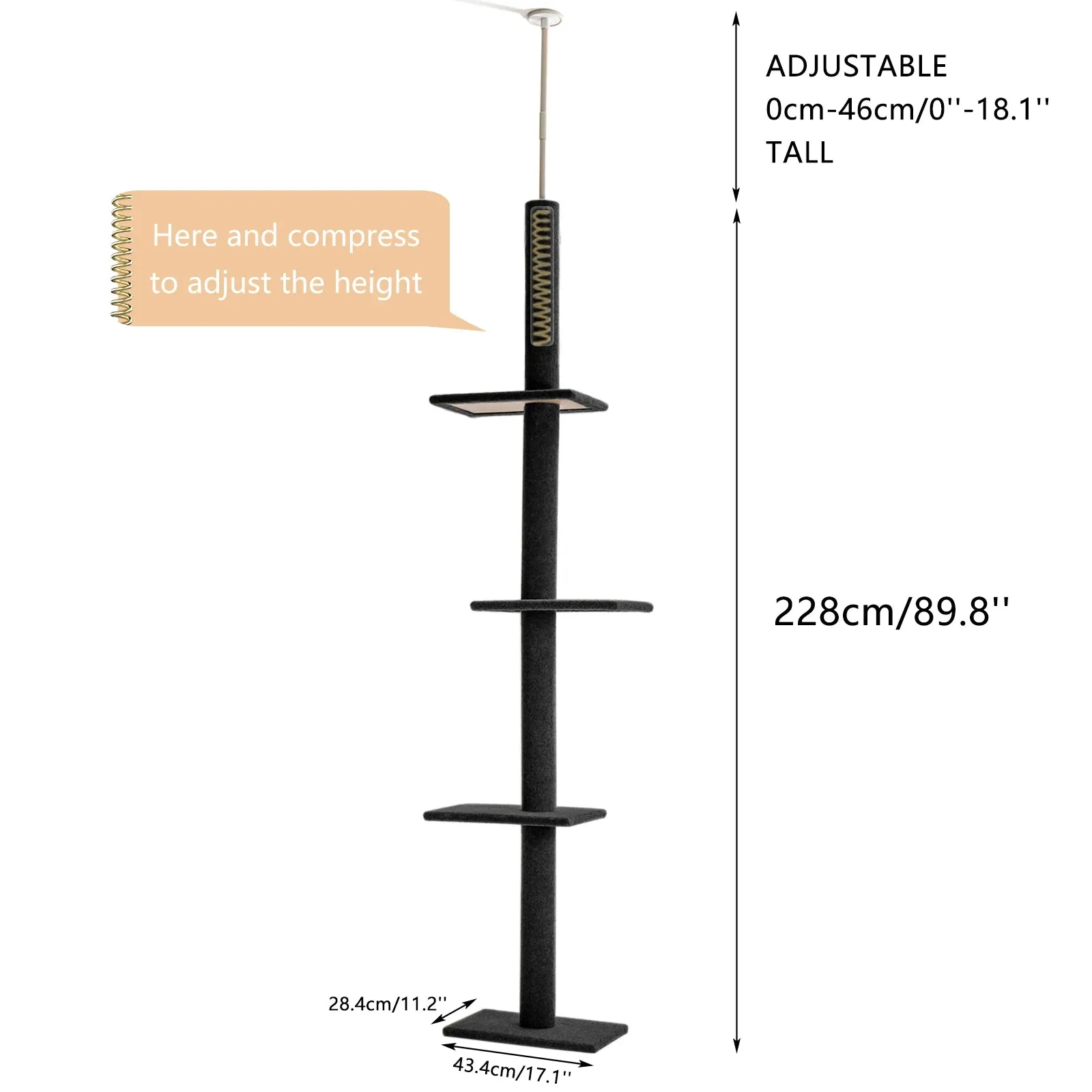 Adjustable Height Floor-to-Ceiling Cat Tree - Scratching Posts & Cat Tower
