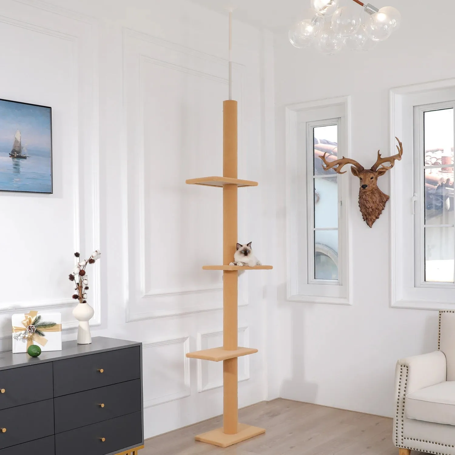Adjustable Height Floor-to-Ceiling Cat Tree - Scratching Posts & Cat Tower