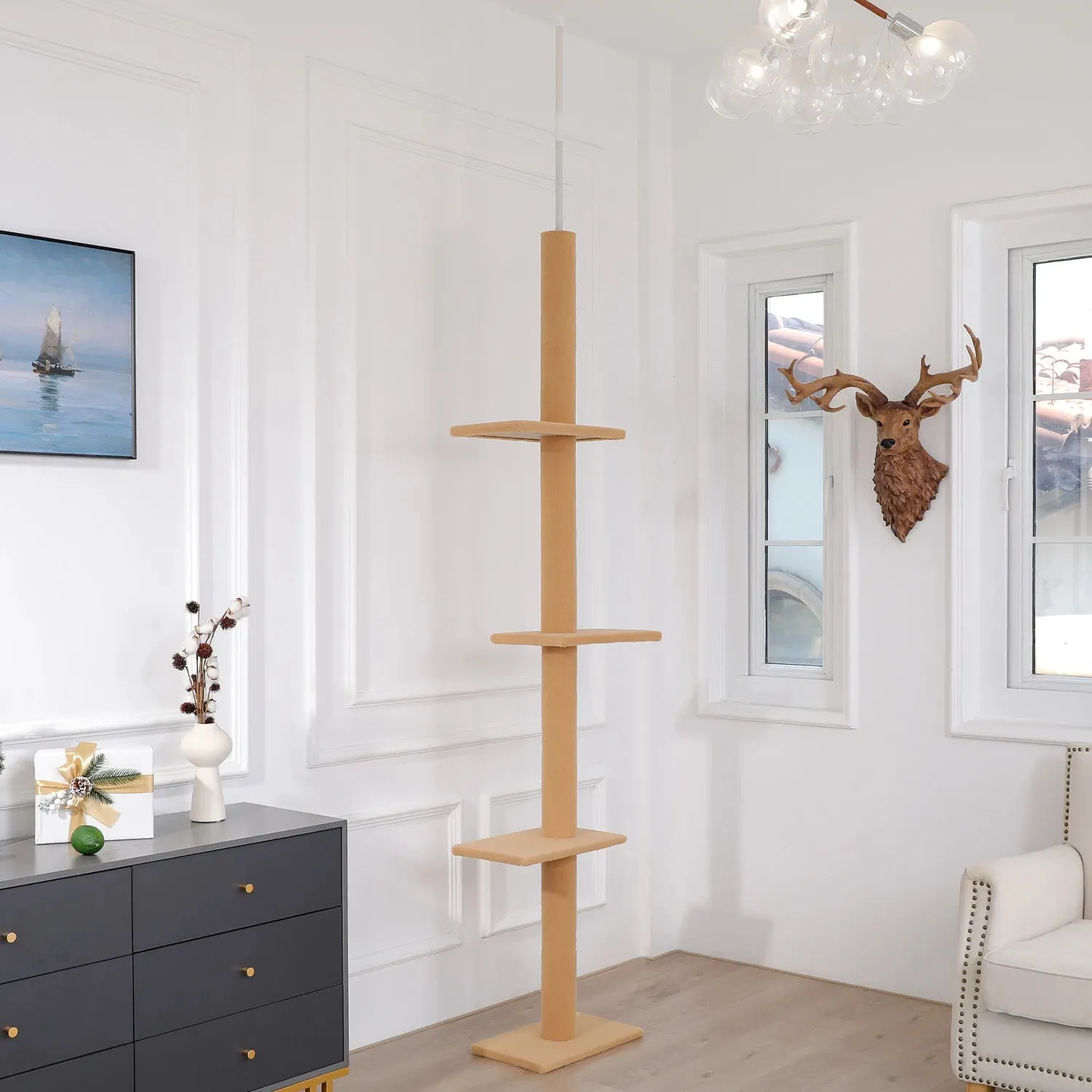 Adjustable Height Floor-to-Ceiling Cat Tree - Scratching Posts & Cat Tower