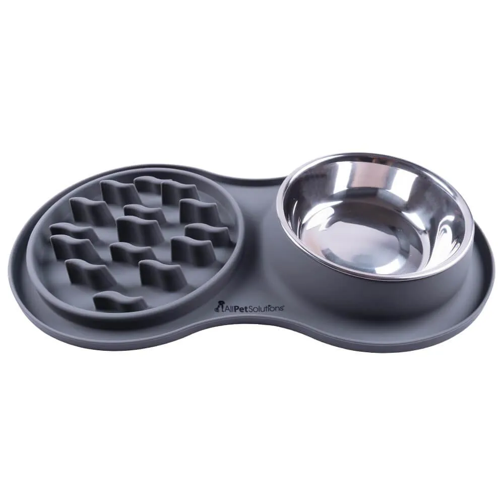 AllPetSolutions Silicone Slow Feeder Mat with Bowl, Grey