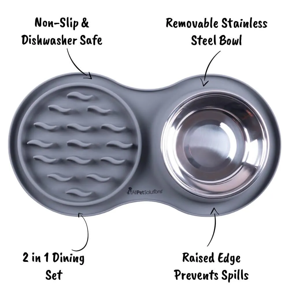 AllPetSolutions Silicone Slow Feeder Mat with Bowl, Grey