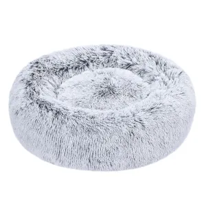 Amazon Basics Donut Pet Bolster Faux Fur Bed for Dog, Grey, 23" x 23"