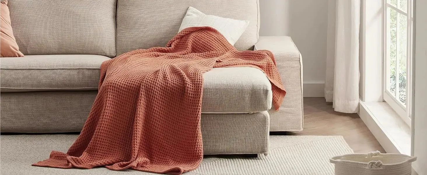 Bedsure 100% Cotton Waffle Weave Lightweight Blanket