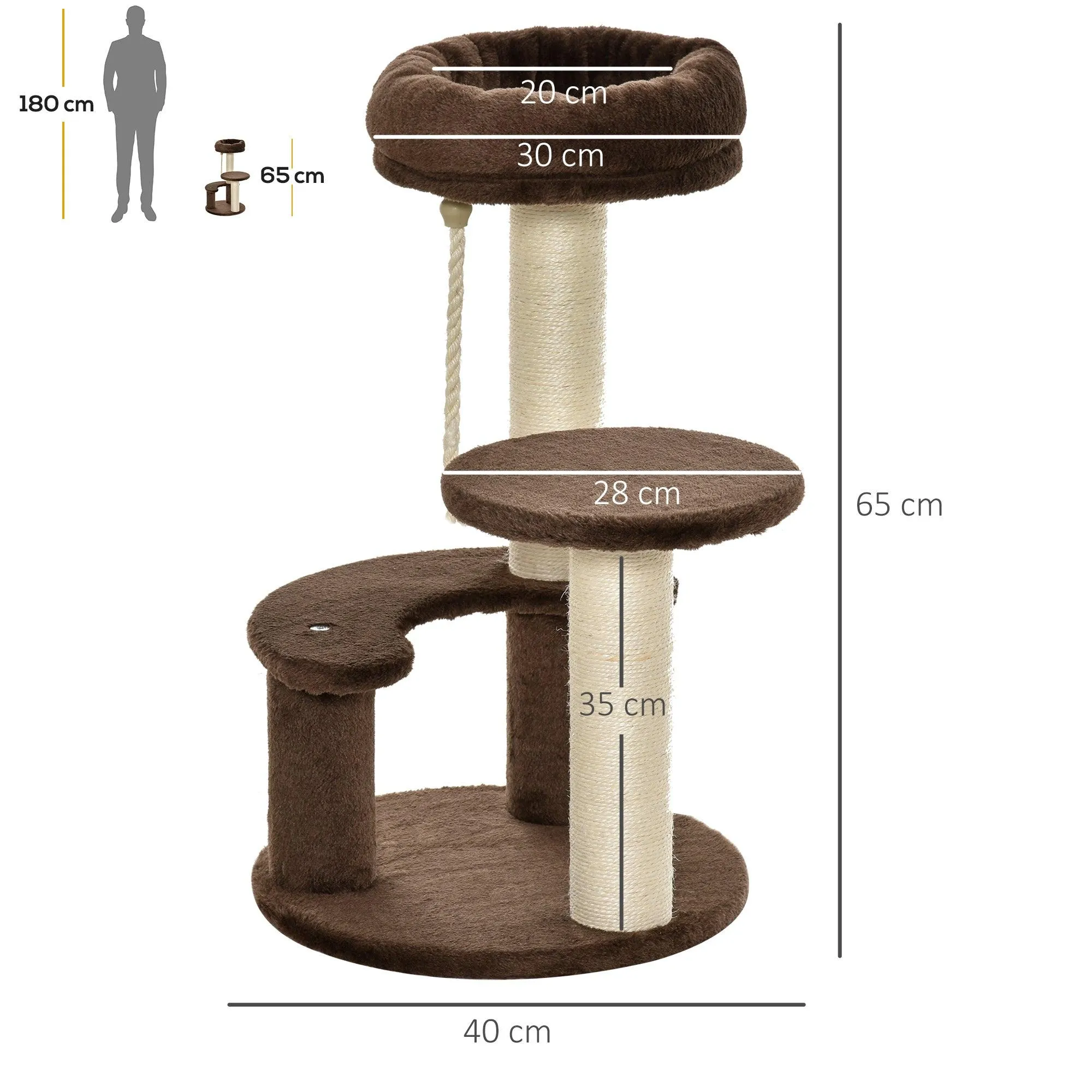 Cat Scratching Post and Playhouse, 65cm - Brown