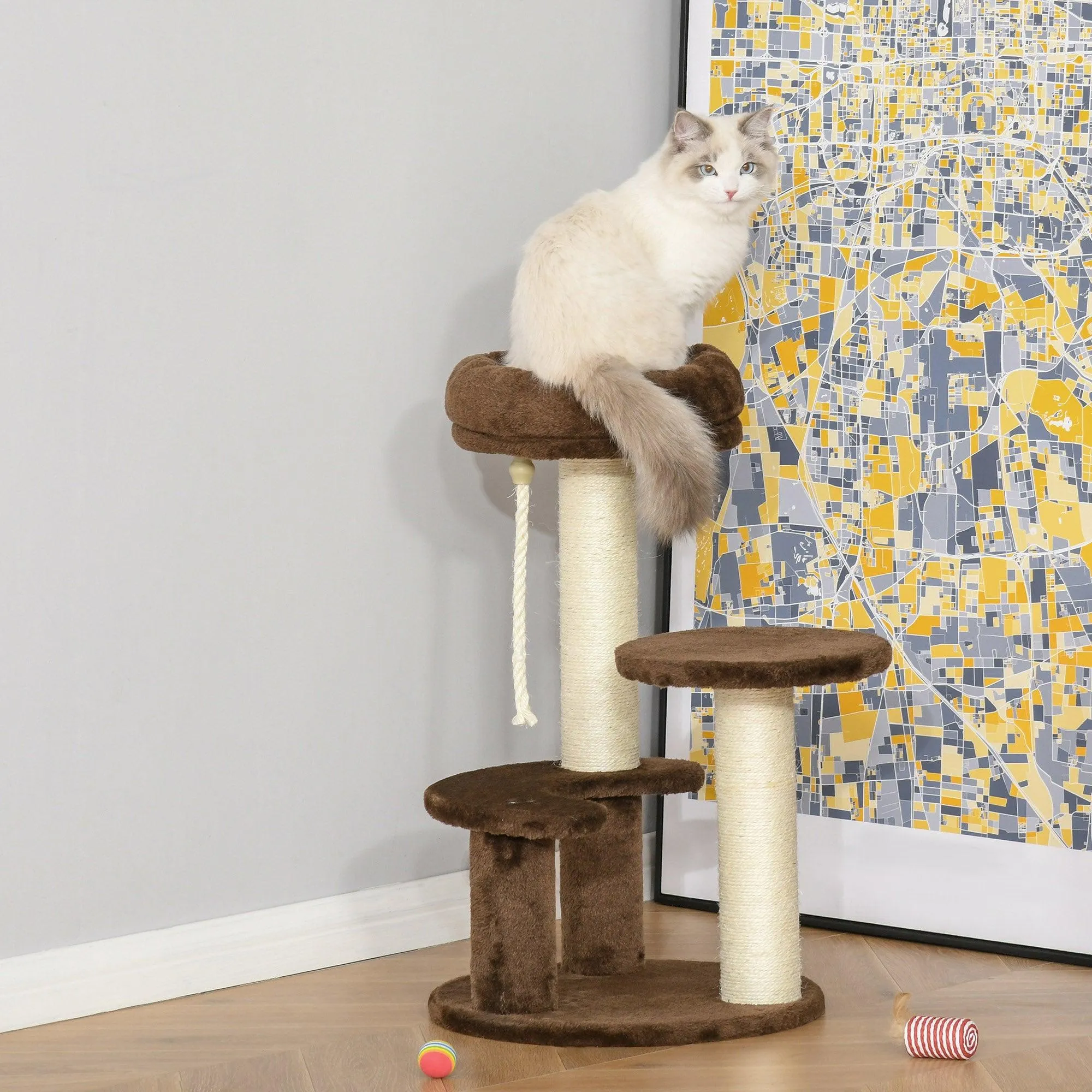 Cat Scratching Post and Playhouse, 65cm - Brown