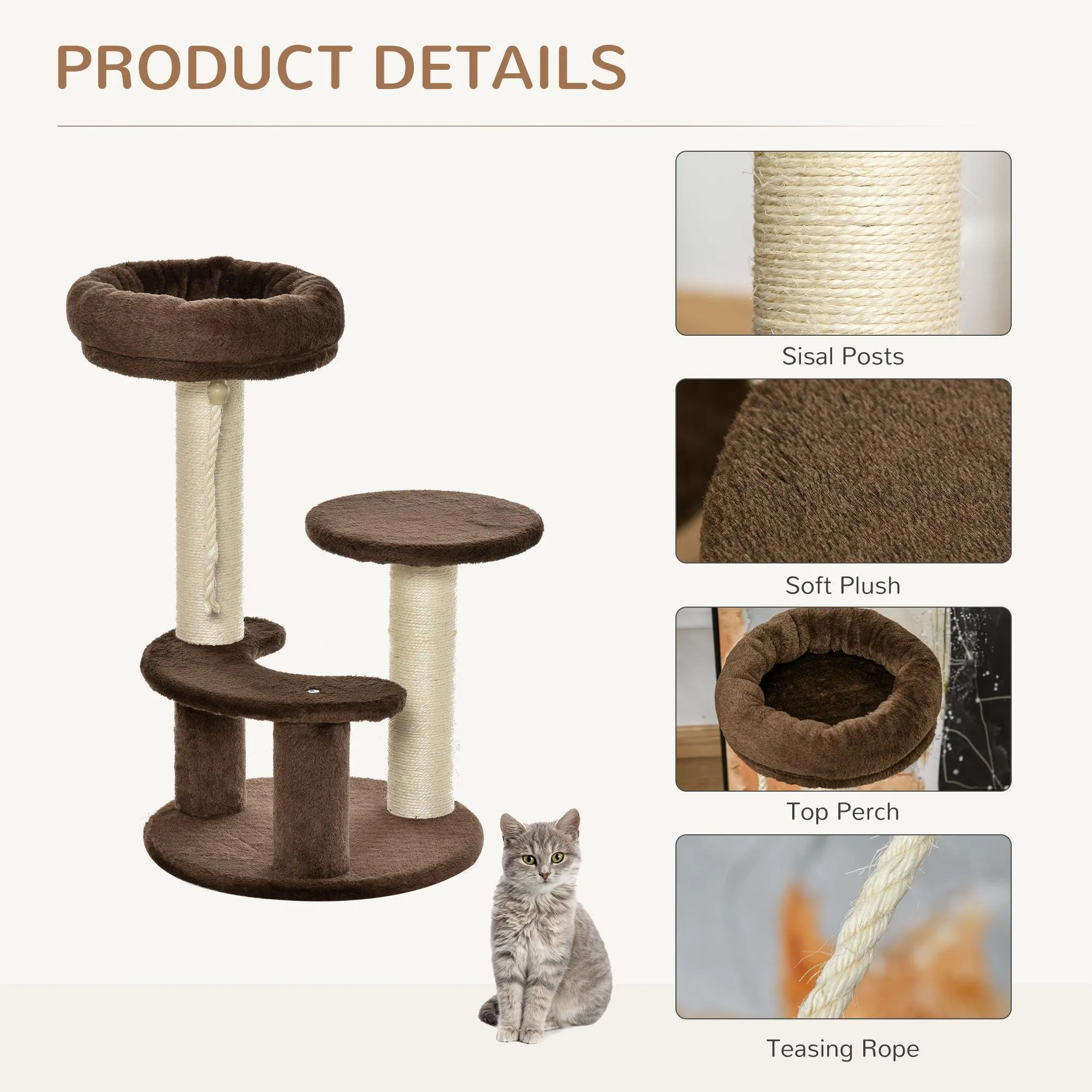 Cat Scratching Post and Playhouse, 65cm - Brown
