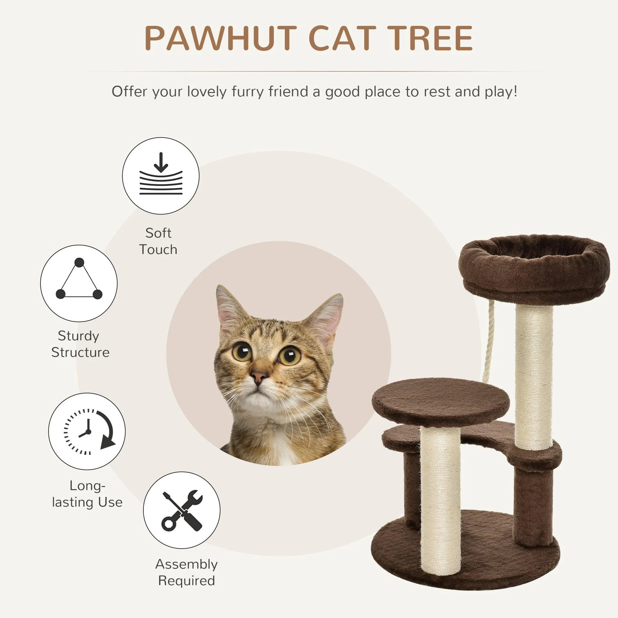 Cat Scratching Post and Playhouse, 65cm - Brown