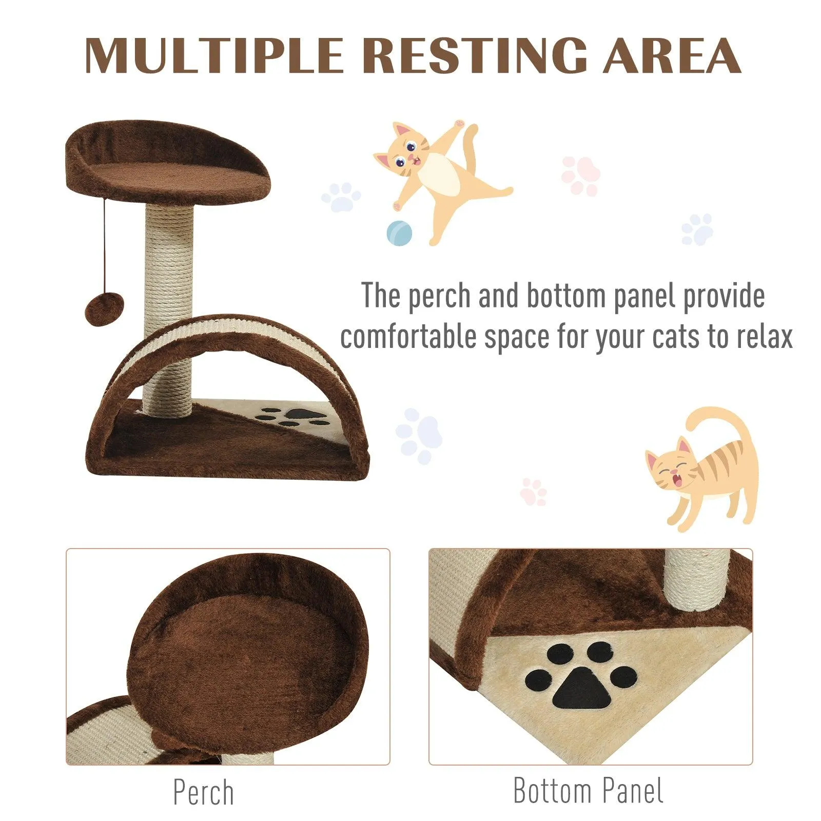 Cat Tree with Perch & Scratching Post - Brown