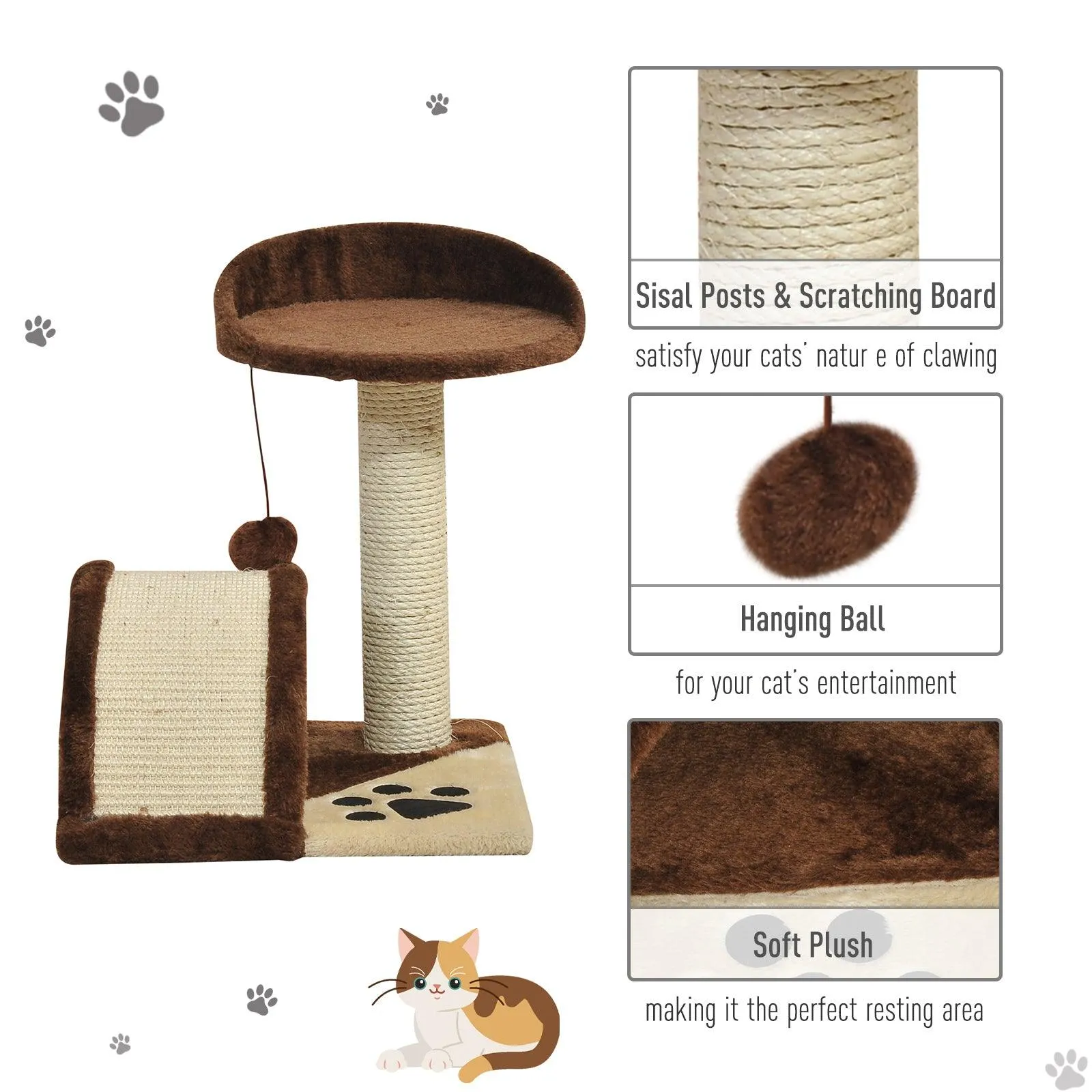 Cat Tree with Perch & Scratching Post - Brown