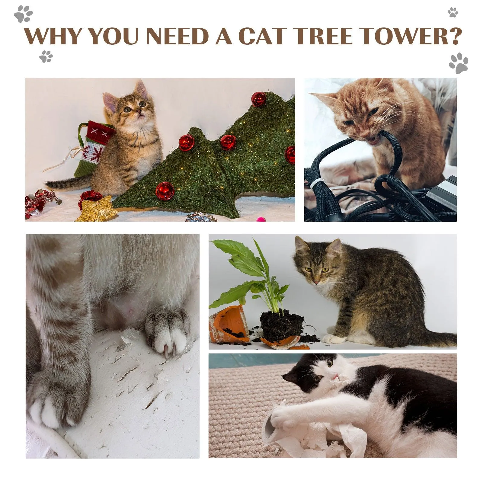 Cat Tree with Perch & Scratching Post - Brown