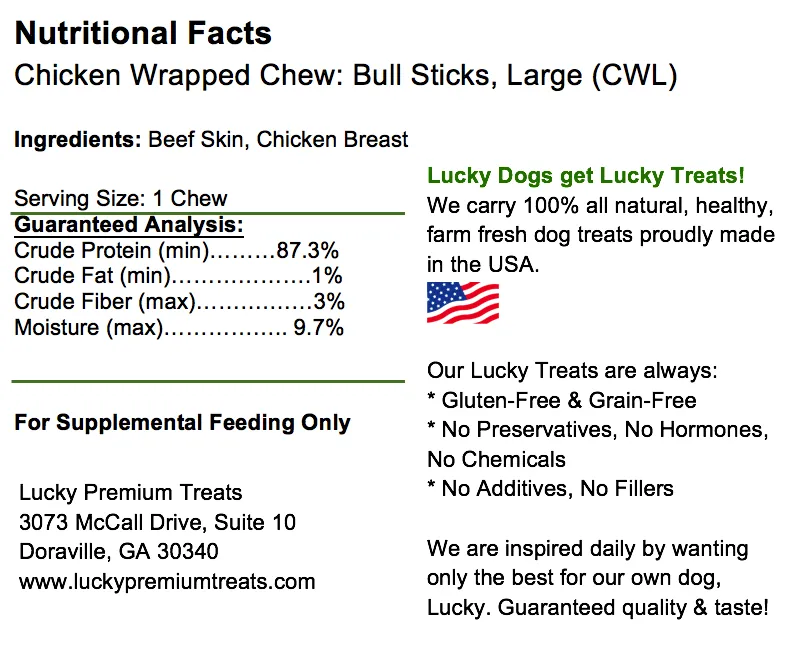 Chicken Wrapped Rawhide Dog Treats Bull Sticks for Large Dogs  5.00% Off Auto renew