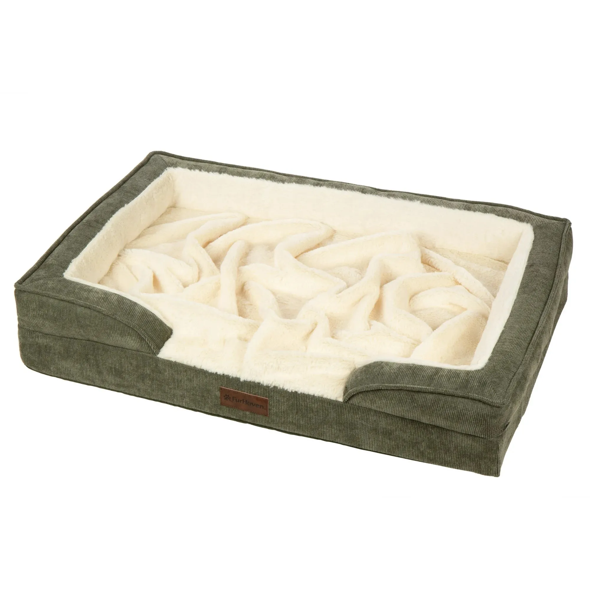 Furhaven Pet Products 65101 Medium Nest-Top Perfect Comfort Sofa Orthopedic Ped Bed, 30"x20", Green