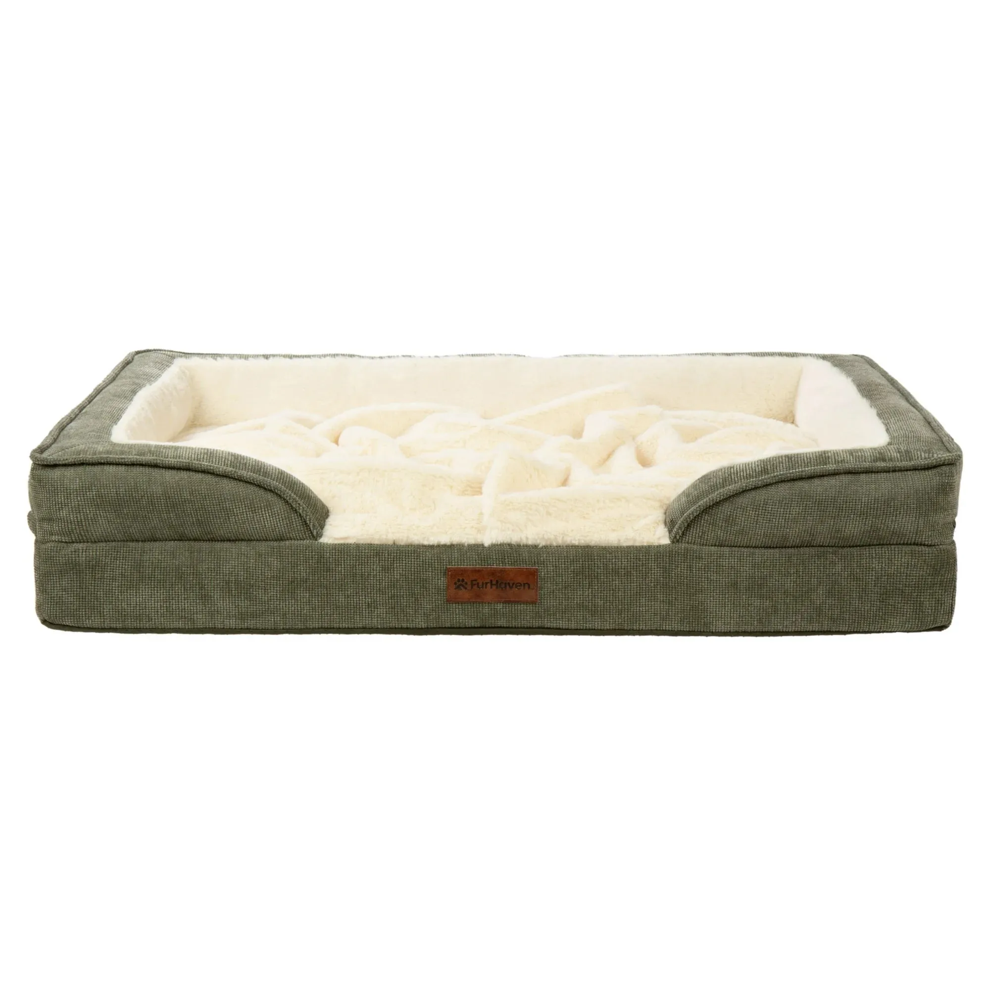 Furhaven Pet Products 65101 Medium Nest-Top Perfect Comfort Sofa Orthopedic Ped Bed, 30"x20", Green