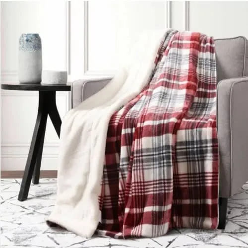 Life Comfort Ultimate Sherpa Faux Fur Throw - Red Plaid - 60'' X 70''