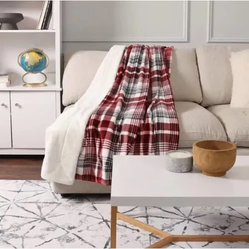 Life Comfort Ultimate Sherpa Faux Fur Throw - Red Plaid - 60'' X 70''