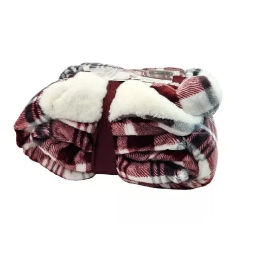 Life Comfort Ultimate Sherpa Faux Fur Throw - Red Plaid - 60'' X 70''