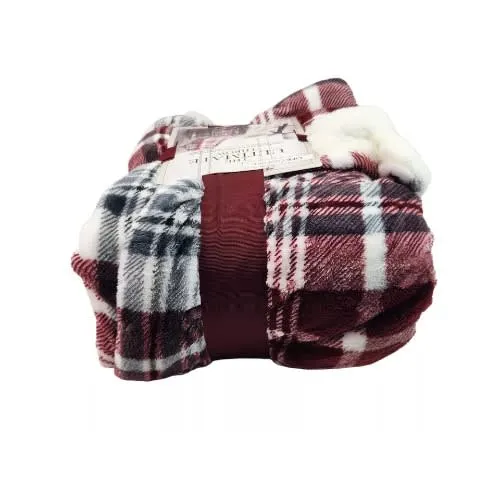 Life Comfort Ultimate Sherpa Faux Fur Throw - Red Plaid - 60'' X 70''