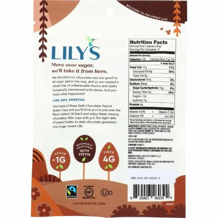 Lily's - Dark Chocolate Peanut Butter Cups, 3.2oz