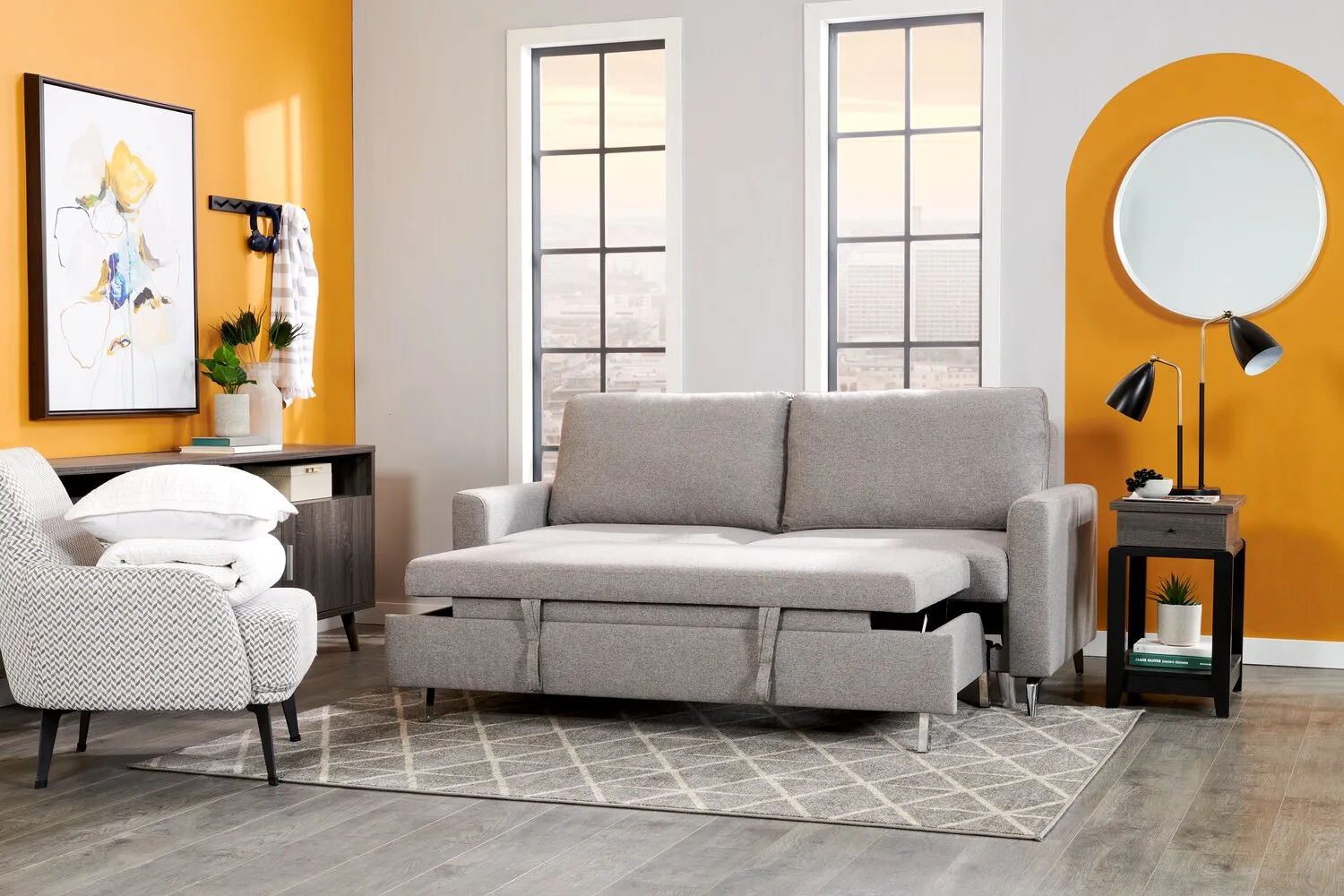 Linwood Linen-Look Fabric Sleeper Sofa - Solis Grey