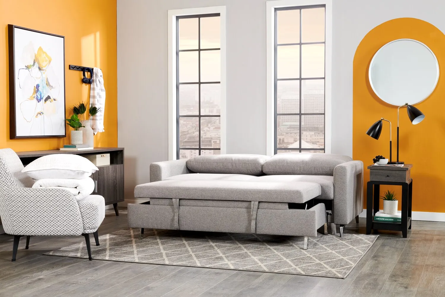 Linwood Linen-Look Fabric Sleeper Sofa - Solis Grey