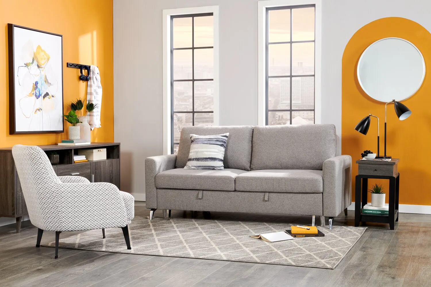 Linwood Linen-Look Fabric Sleeper Sofa - Solis Grey