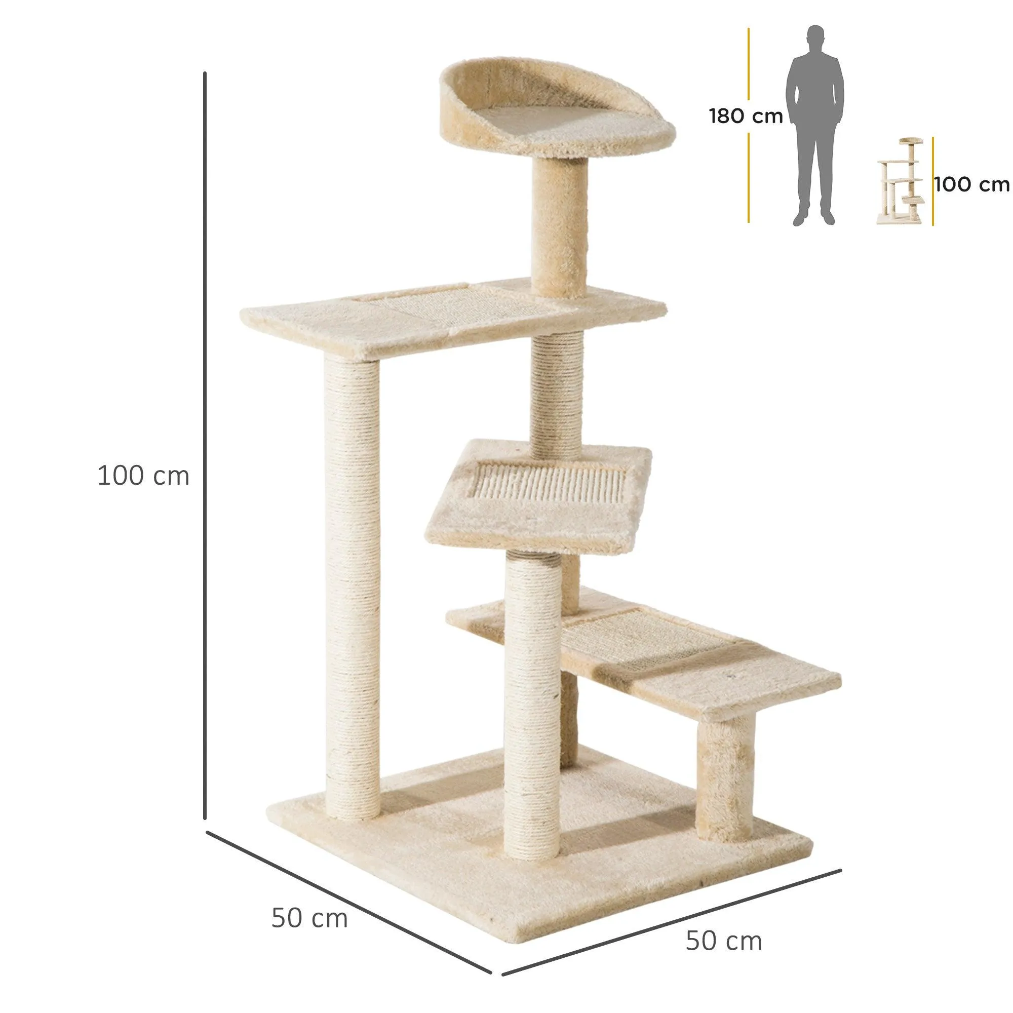 Sisal Cat Tree Scratching Post Climbing Tower, Beige